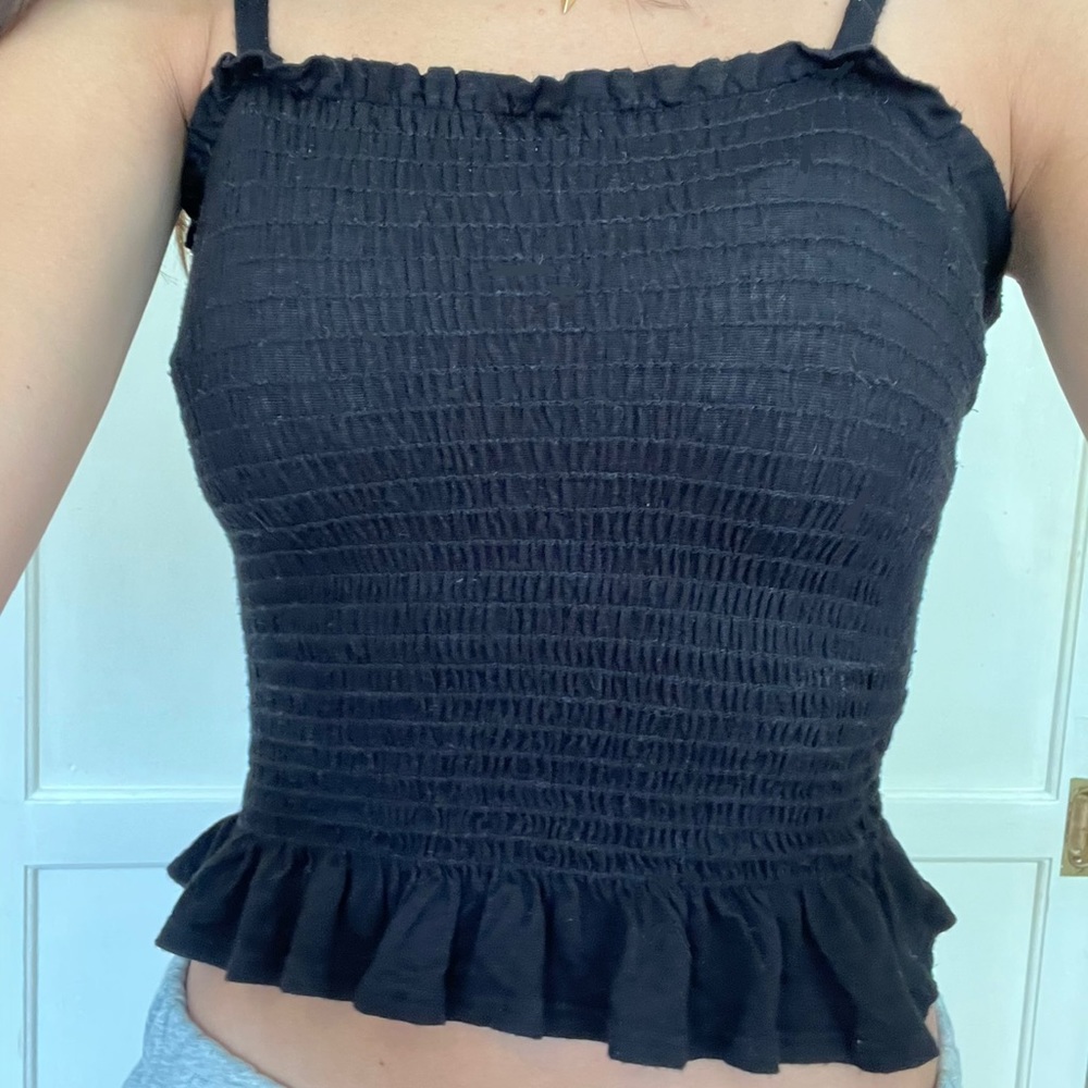 black FULL TILT smocked peplum black tank top girls size small